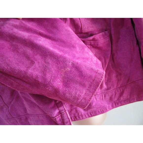 Magenta Suede Leather Jacket Button Closure  Chicos Size 3 Ladies XL - Picture 12 of 16